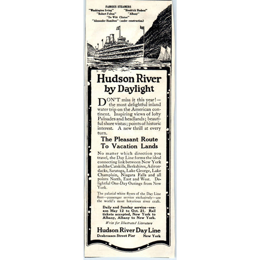 c1920 Harper's Magazine Ad - Hudson River Day Line Steamer Trip EA3-4