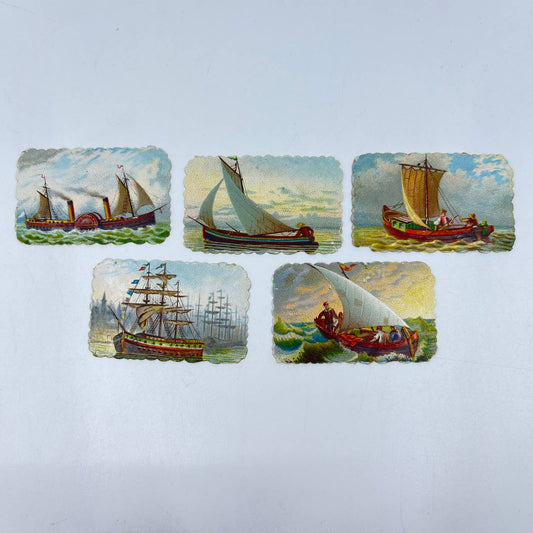 1880s Lot of 5 Die Cut Victorian Scrap Sailboat Clipper Ship Steamship SC9