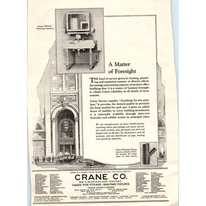 c1920 Harper's Ad Crane Co Valves Pipe Fittings Sanitary Fixtures Chicago TF6-1