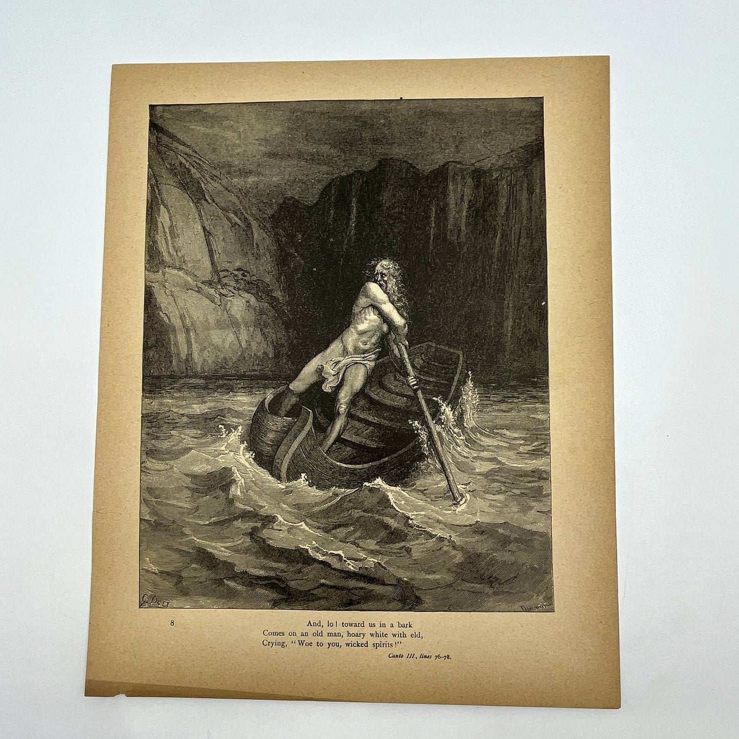 Original 1880s Gustave Dore Engraving Divine Comedy - Charon on the Styx FL4