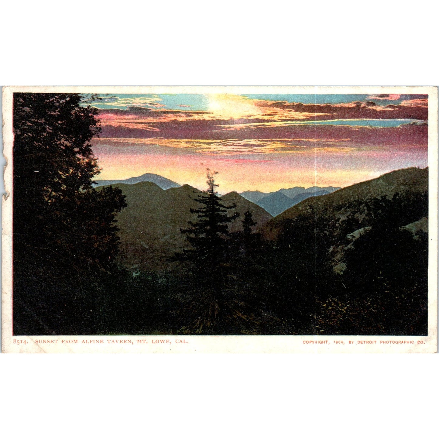 Sunset from Alpine Tavern Mt. Lowe California c1906 Original Postcard P1-15