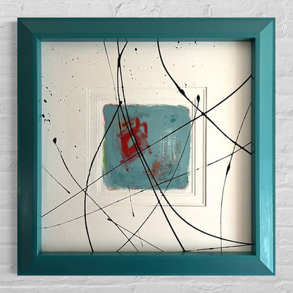 Original Large Framed Abstract Art Painting 29x29" “Beg, Borrow and Teal” w/ COA