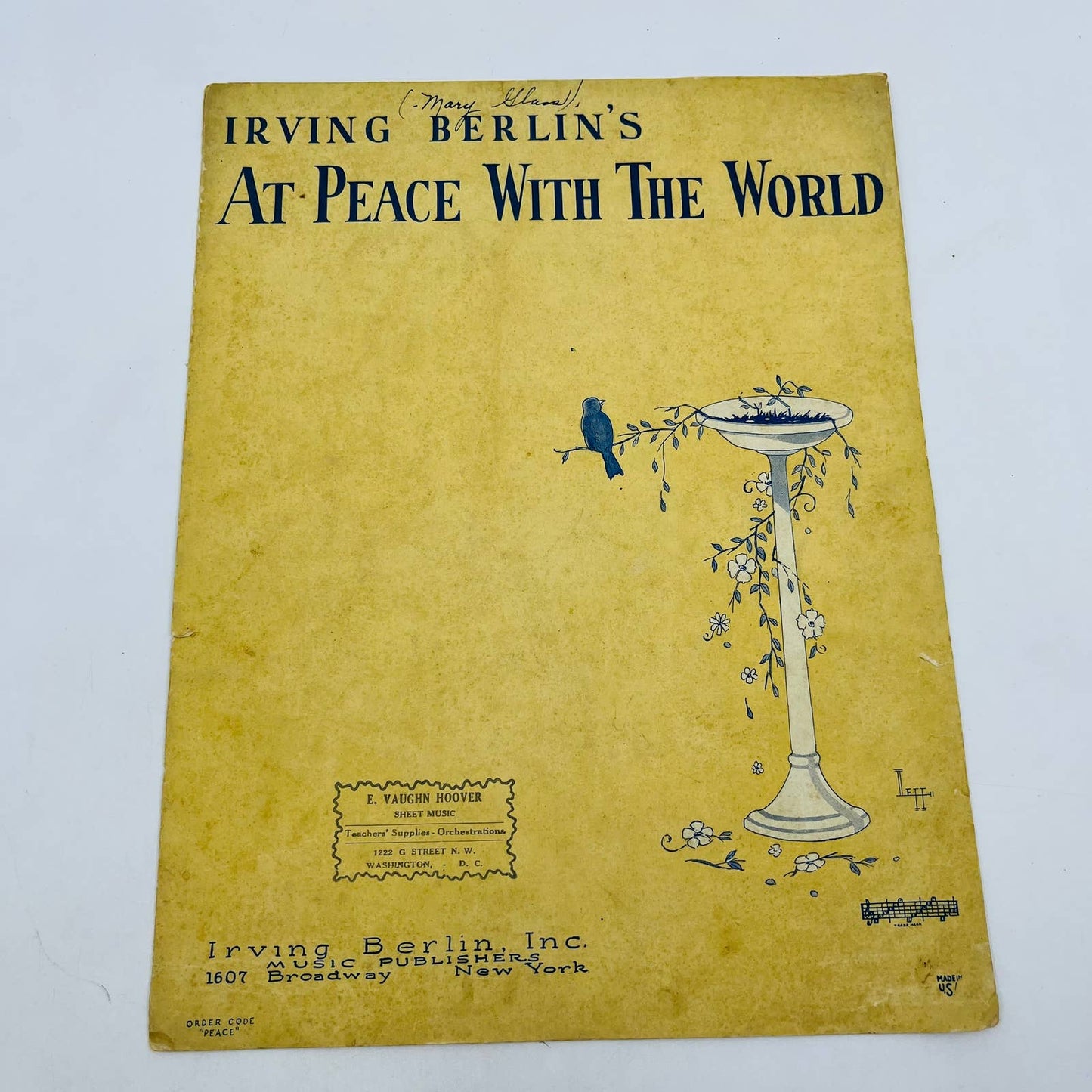 1926 Irving Berlin At Peace With the Wind Sheet Music TD6