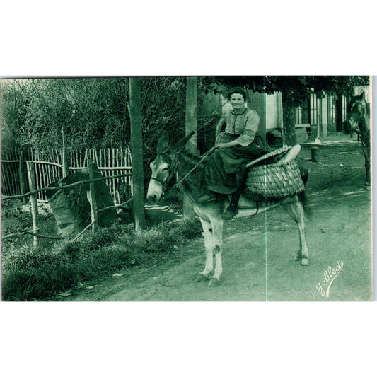 Mexican Woman Riding Donkey Original Postcard P2-4