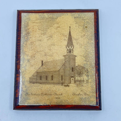 Vintage Decoupage Sketch 1898 Our Saviors Lutheran Church Wheeler Wisconsin TE6