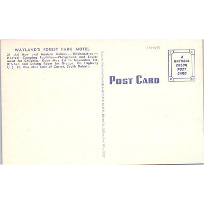 Weyland's Forest Park Motel Custer South Dakota - Original Postcard TJ7-RP2