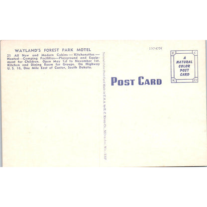 Weyland's Forest Park Motel Custer South Dakota - Original Postcard P3-4