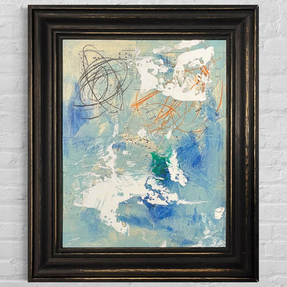 Original Framed Mixed Media Abstract Art Painting 10x12 “Blue Notes" With COA