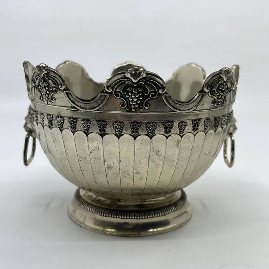 French Silver Plated Chiller Bowl Lion Heads & Grapes Motif Centerpiece 5" TG7