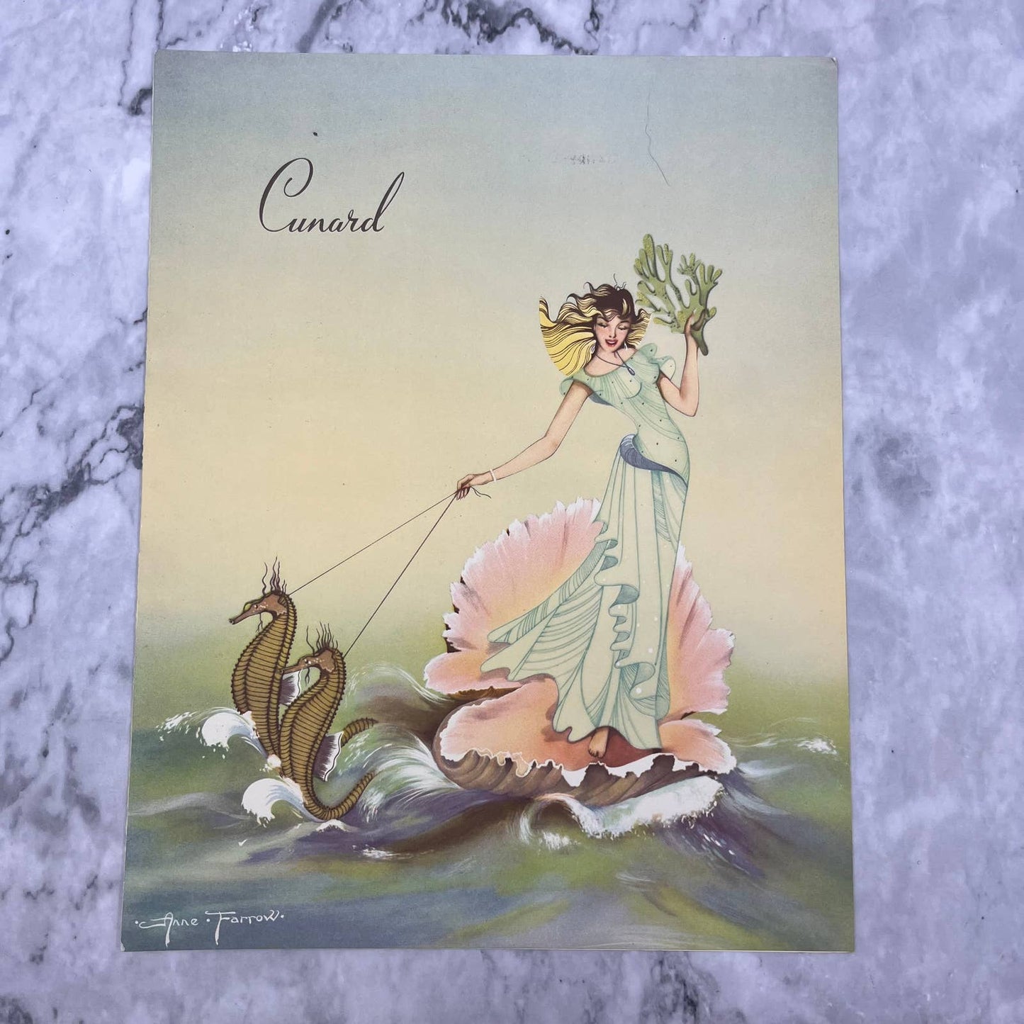 Original 1953 Cunard R.M.S. Mauretania Luncheon Menu Cruise Ship Seahorses TD8