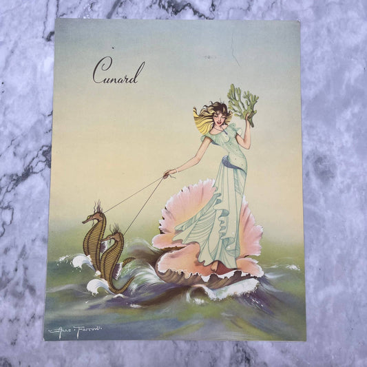 Original 1953 Cunard R.M.S. Mauretania Luncheon Menu Cruise Ship Seahorses TD8