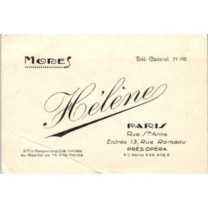 Modes Hélène Paris Vintage Business Card TK2-CC