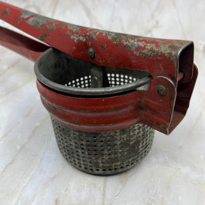 Vintage Kitchen - Red Enamel Potato Rice Ricer Masher - 1950's TC9