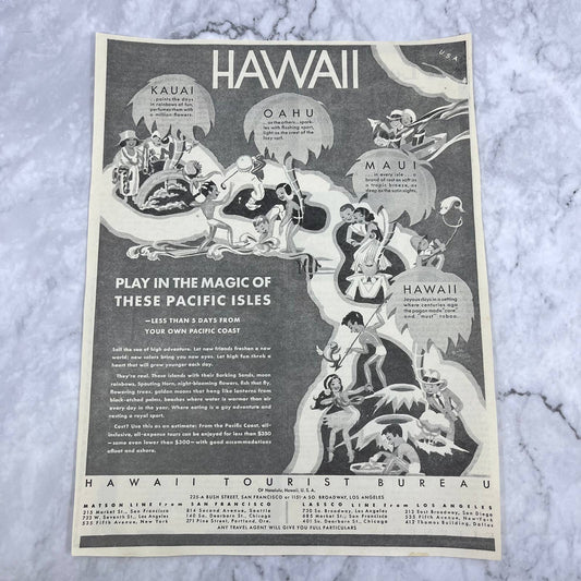 1931 Hawaii Vacation Travel Ad Hawaii Tourist Bureau FL5-1