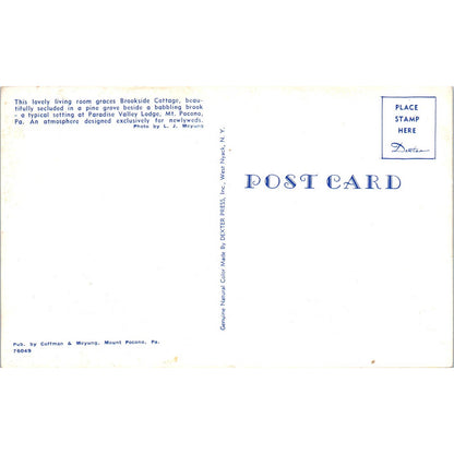 Vintage Postcard Brookside Cottage at Paradise Valley Lodge Mt. Pocono PA TD8-P2