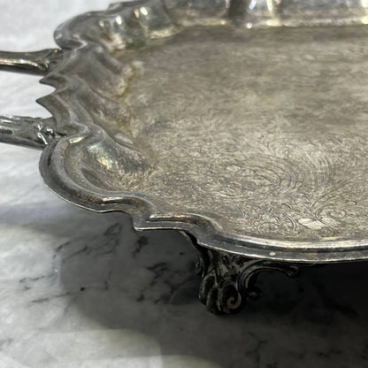 Antique F.B. Rogers Silver Co. Chippendale Footed Etched Serving Tray 13x19 TJ4