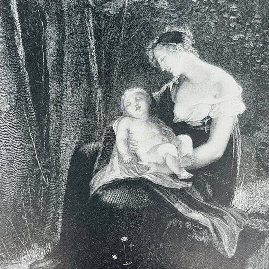 1880s Victorian Art Print Engraving OTTILIA AND THE CHILD Goethe