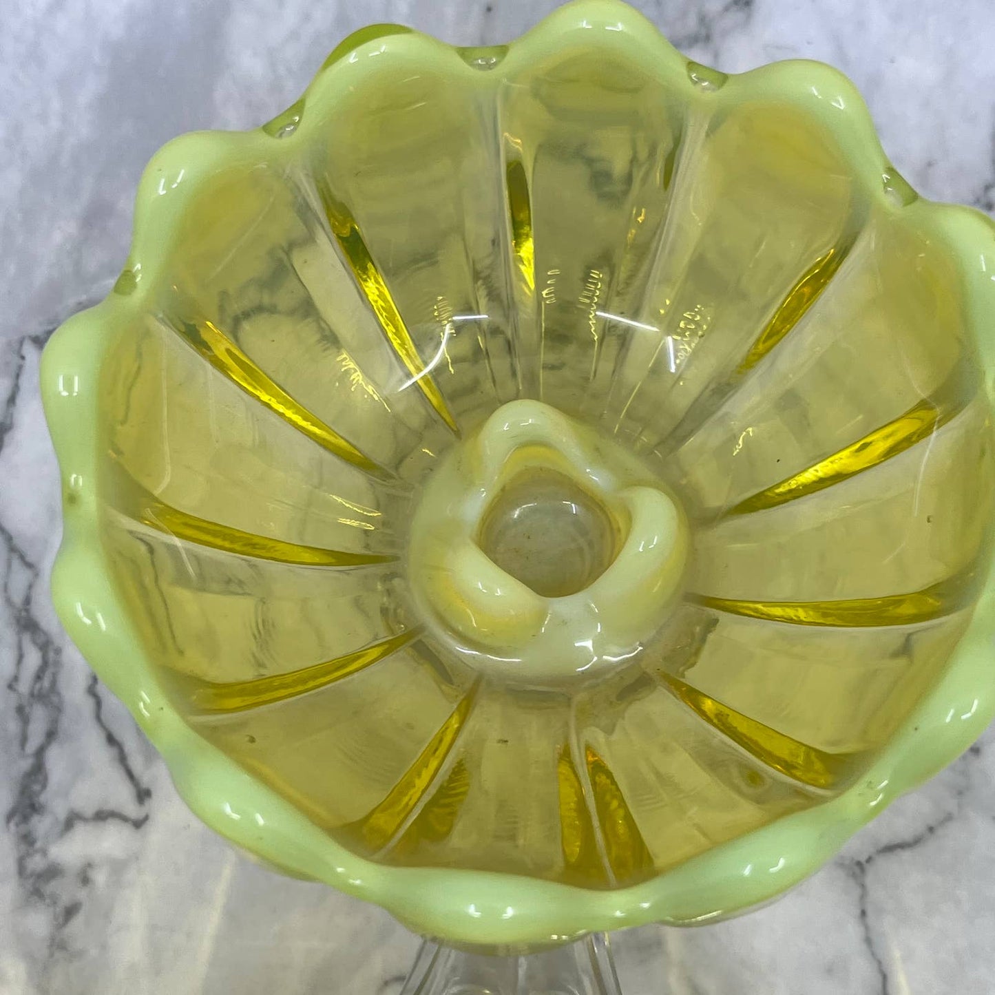 Fostoria Heirloom Opalescent Yellow Vaseline Glass Table Charm Set Glows TA9