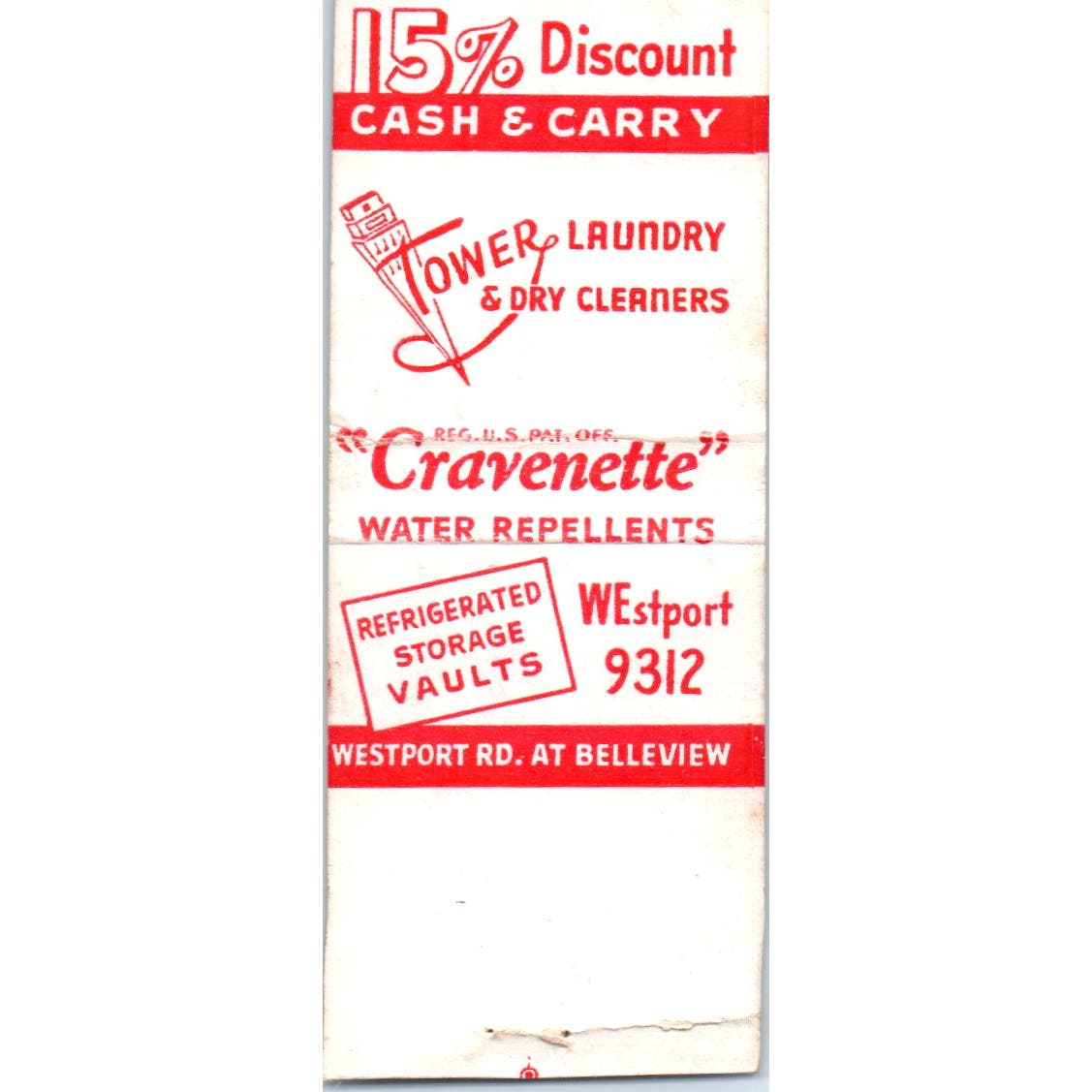 Tower Laundry & Dry Cleaners Kansas City MO Advertising Matchbook Cover SA9-M6