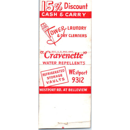 Tower Laundry & Dry Cleaners Kansas City MO Advertising Matchbook Cover SA9-M6