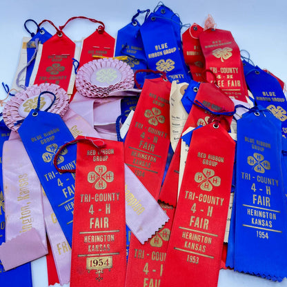 1950s HUGE Lot of Prize Ribbons Tri-County 4-H Fair Herrington Kansas TA3-1