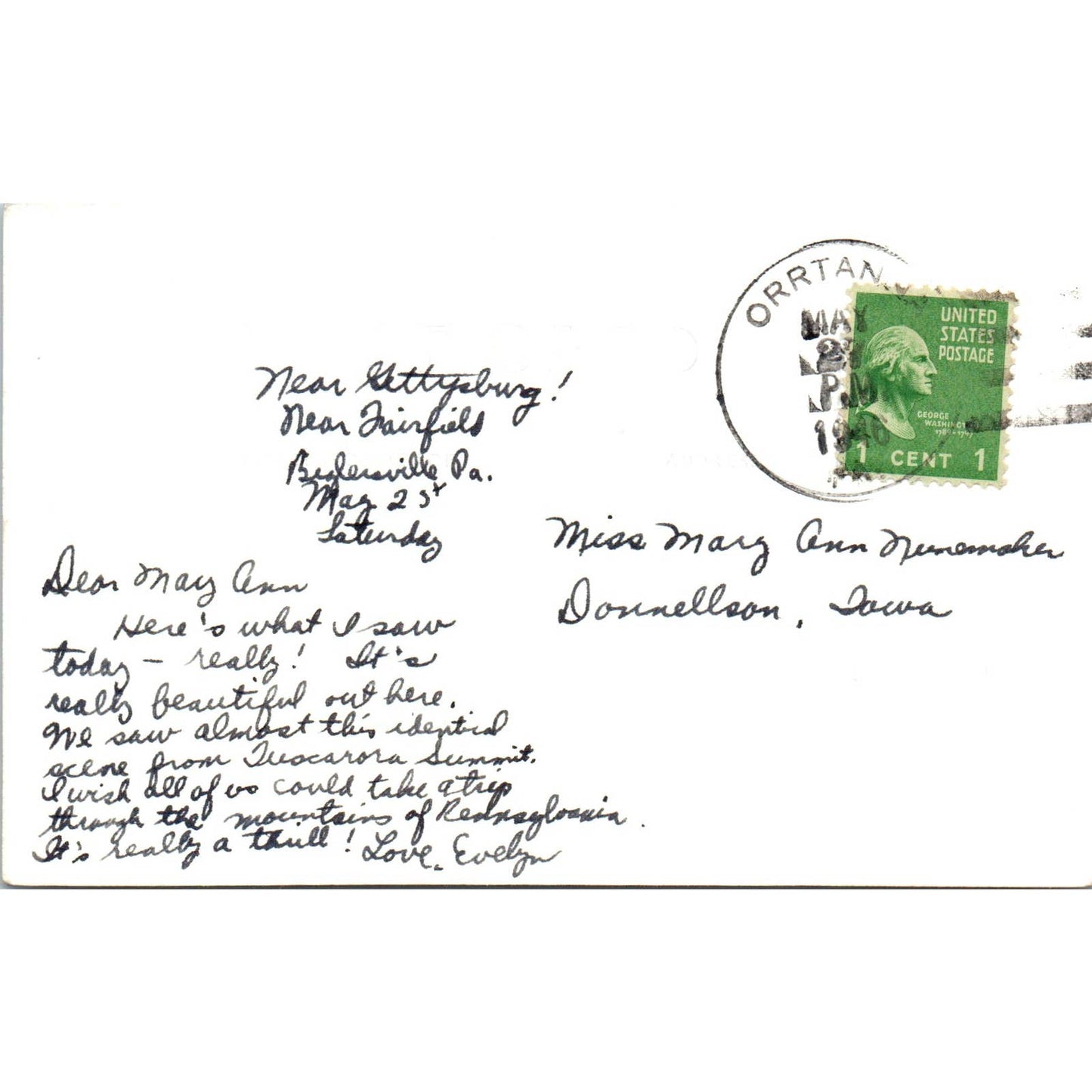 Vintage Postcard McConnellsburg PA From Tuscarora Summit Mt. Cove TI1-1