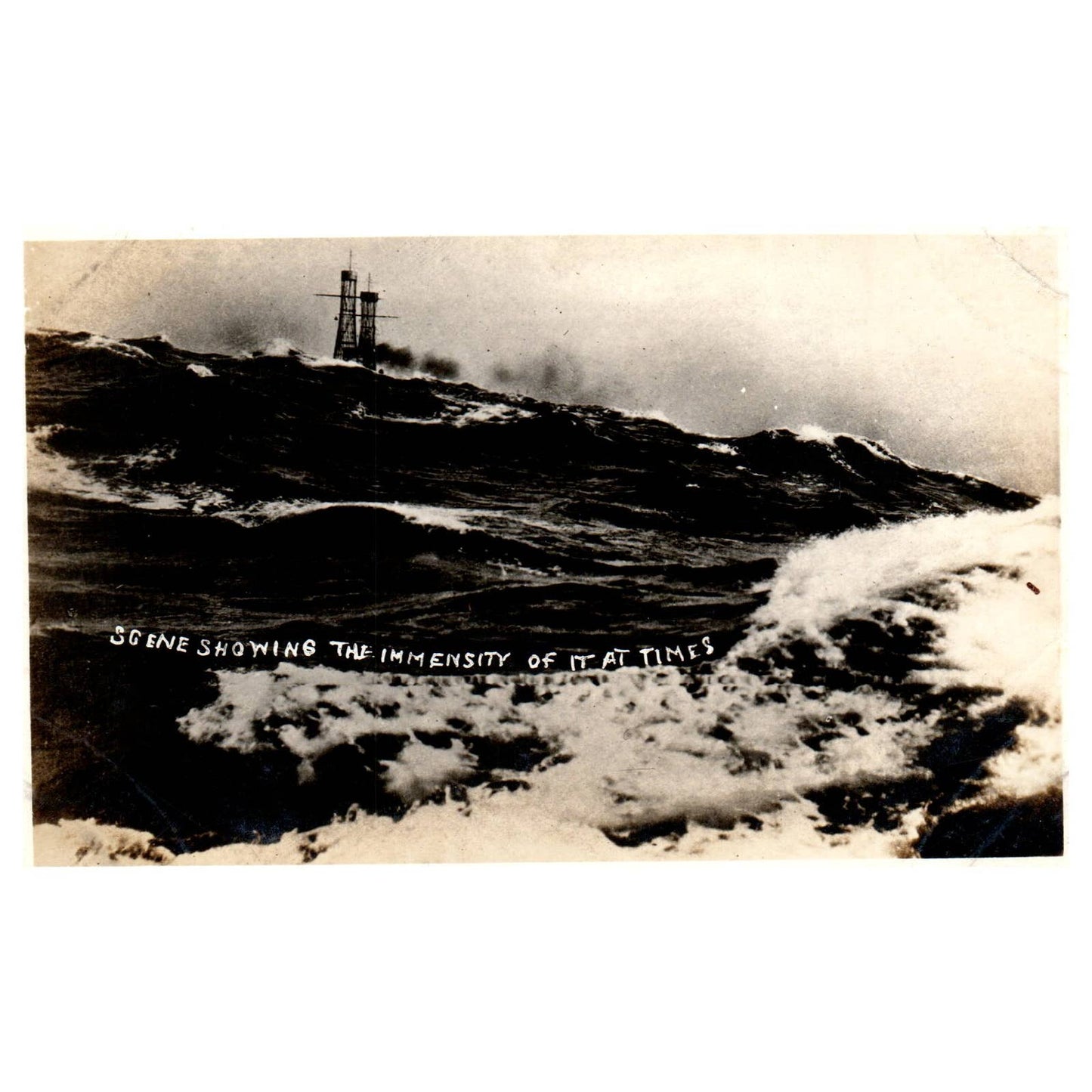 WWI Battleship Scene Showing Rough Seas - Original Postcard RPPC TJ8-4