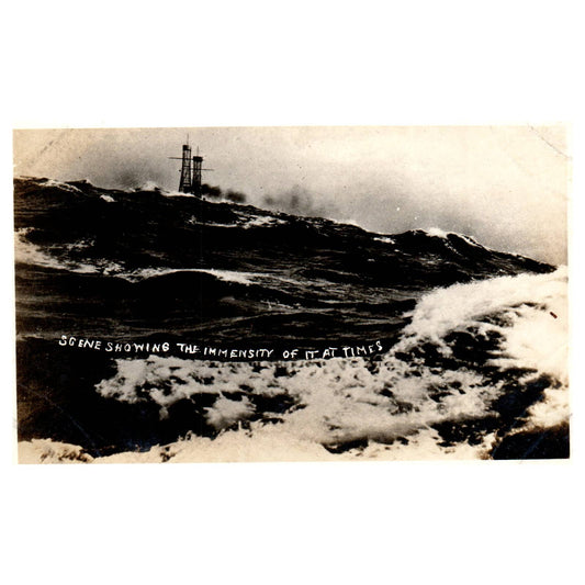 WWI Battleship Scene Showing Rough Seas - Original Postcard RPPC TJ8-4