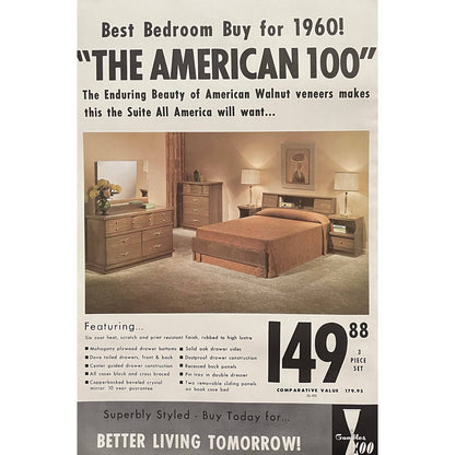 1960 MCM Bedroom Set Gambles 100 Retail Store Display Advertising Poster 13.5x20