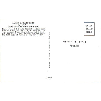 James C. Ellis Park Dade Park Jockey Club Original Postcard TK1-23