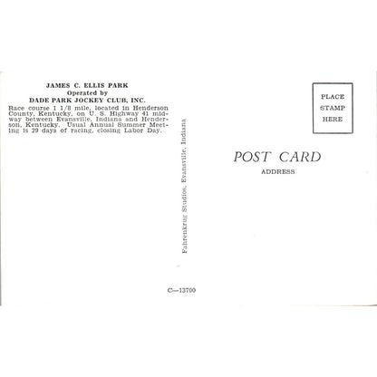 James C. Ellis Park Dade Park Jockey Club Original Postcard P2-9