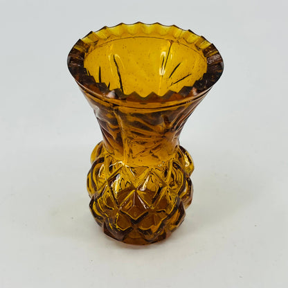 Vintage Amber Indiana Glass Diamond Point Sawtooth Edge Toothpick Holder 3” SA1
