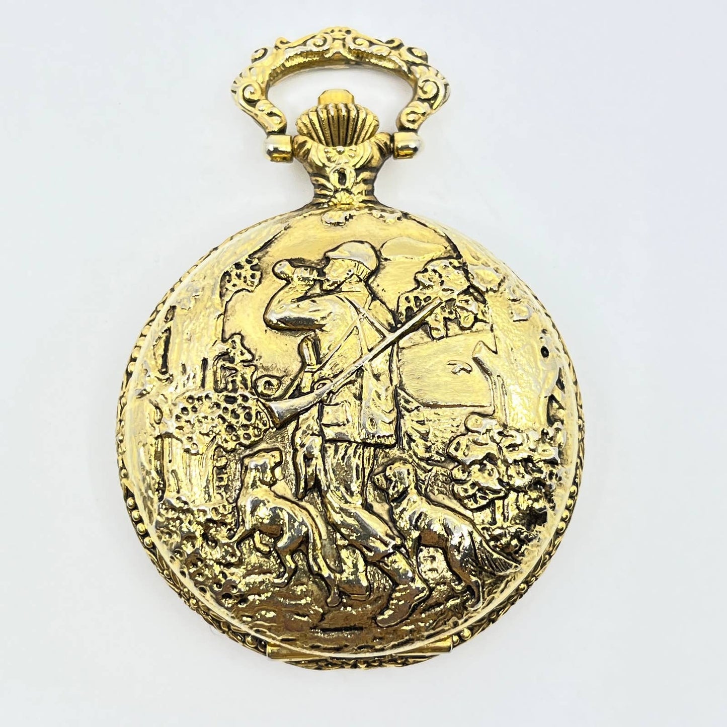 Vintage Collezio Quartz Pocket Watch Hunter Hunting Dogs Gold Tone SD5