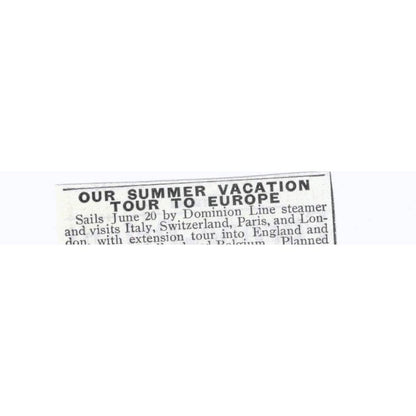 Summer Vacation Europe Tour H.W. Dunning & Co Boston - 1903 Original Ad TJ7-S9