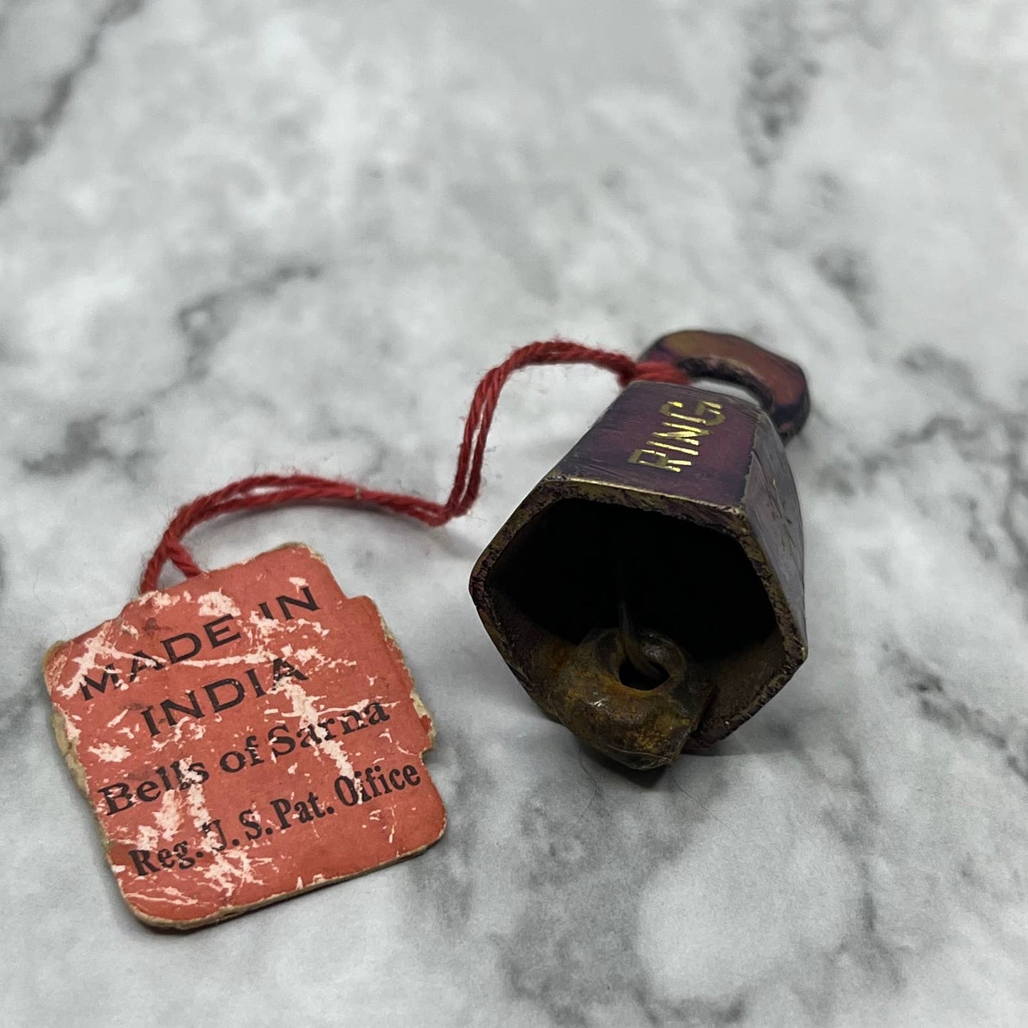 Vintage Etched Purple Brass Bell of Sarna 1.5" India SA2