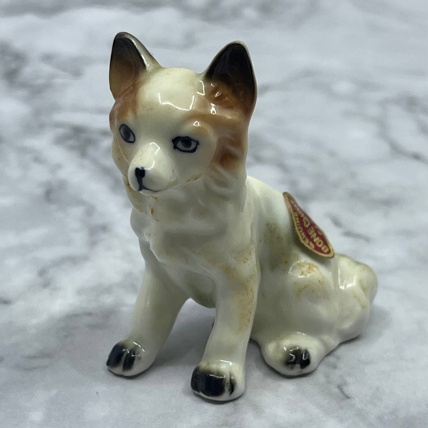 Vintage MCM Hand Painted Husky Dog Bone China Figurine 2.5” SE1