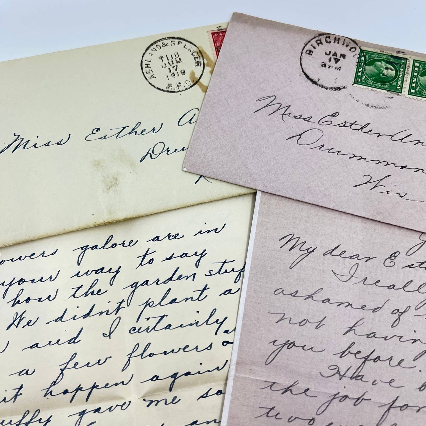 1918-19 Handwritten Letters & Envelopes Drummond WI Esther Anderson AB2