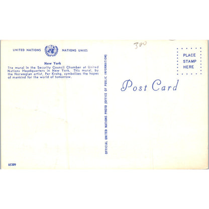 United Nations Security Council Chamber Mural Original Postcard P2-8