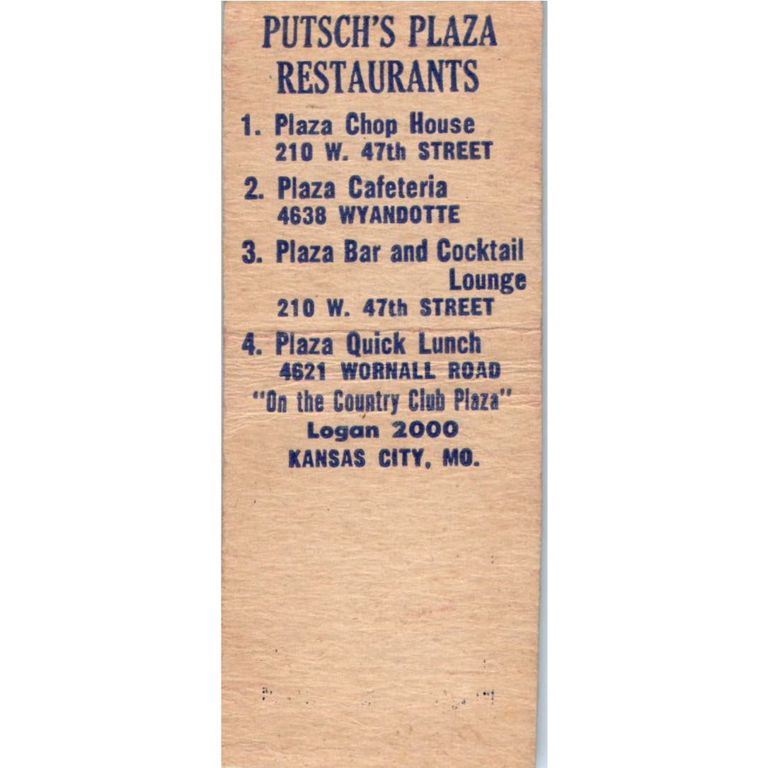 Putsch's on the Country Club Plaza Kansas City MO Advertising Matchbook SA9-M5