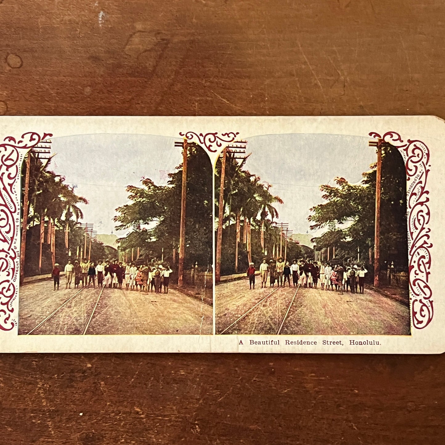 Beautiful Residential Street Honolulu Hawaii Color Antique Stereoview H2-6