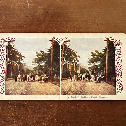 Beautiful Residential Street Honolulu Hawaii Color Antique Stereoview H2-6