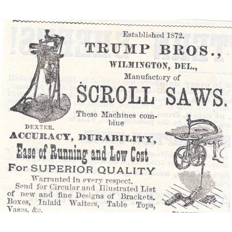 Trump Bros. Scroll Saws Wilmington Delaware Victorian Ad 1878 Original TJ7-L2-1