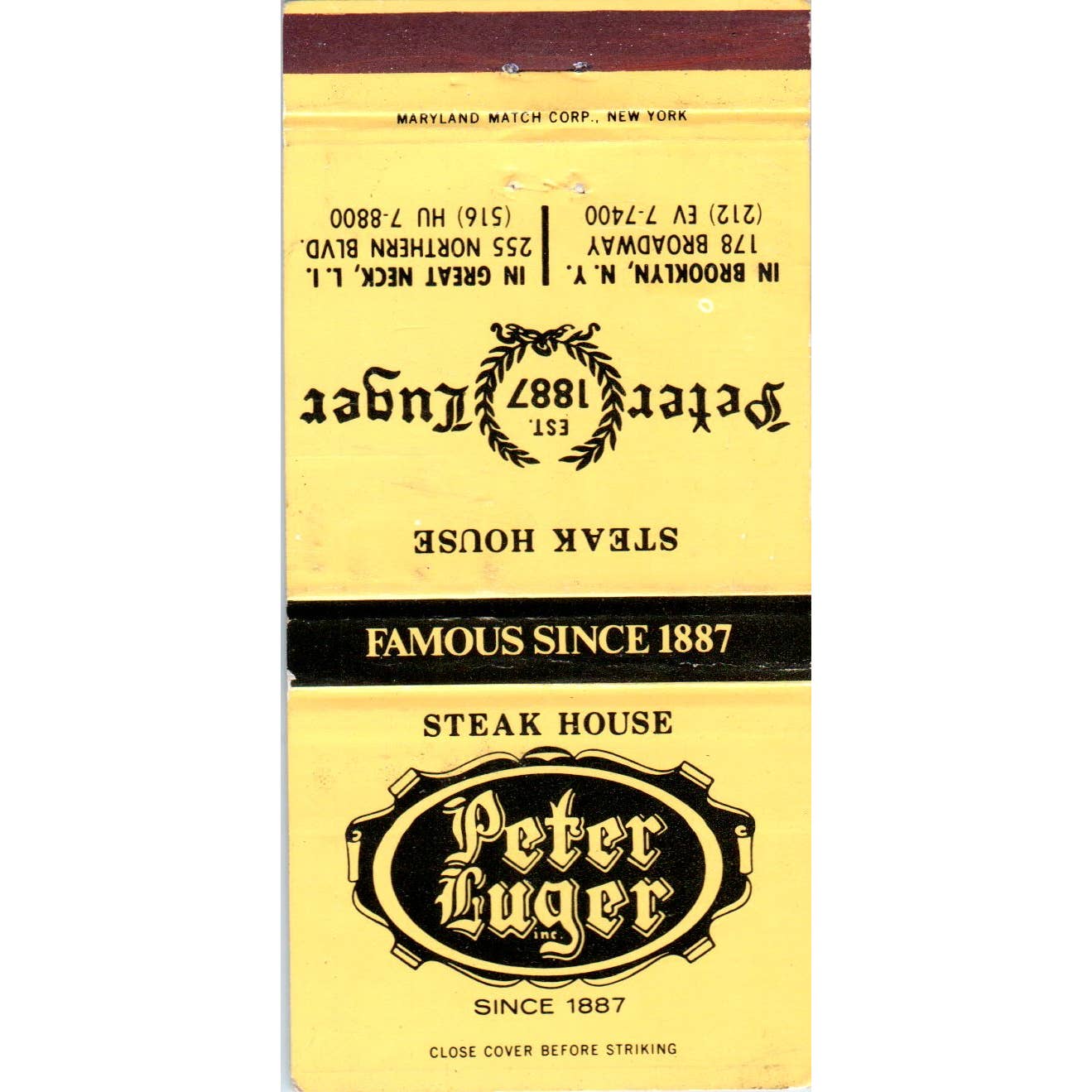 Peter Luger Steak House Brooklyn, Great Neck Advertising Matchbook Cover SA1-M7