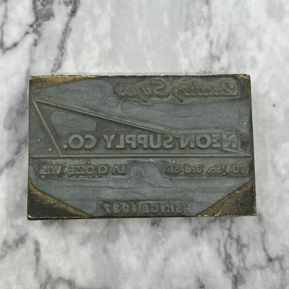 Vtg Printing Letterpress Printers Block Plate NEON SUPPLY CO La Crosse WI TJ5