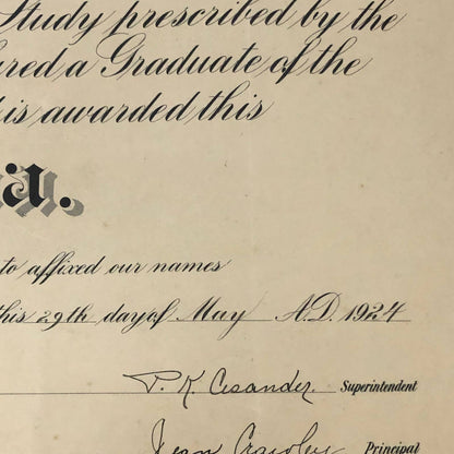 1924 Rushford High School Diploma Francis Eleanor Shattuck Austin Minnesota RU1