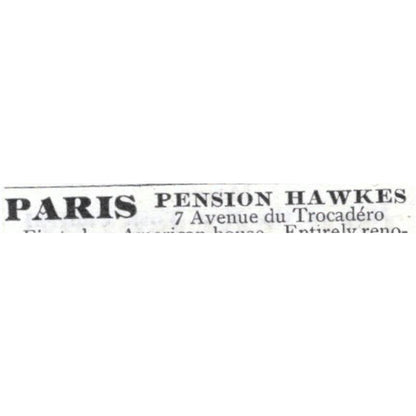 Paris Pension Hawkes 7 Ave du Trocadero - 1903 Original Ad TJ7-S9