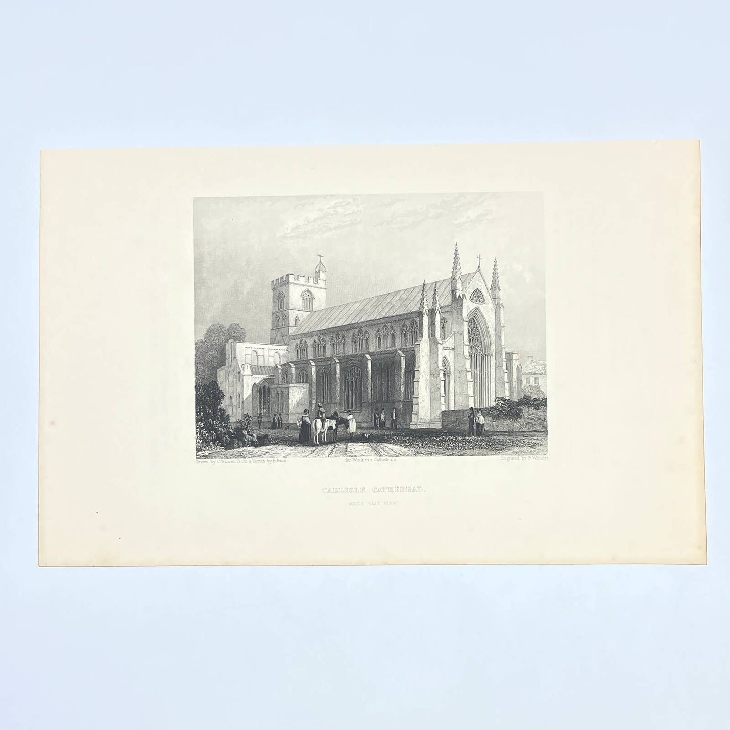 1842 Original Art Engraving Carlisle Cathedral - South East View AC6