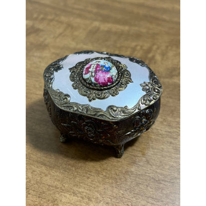 Vtg Art Nouveau Saccharine Victorian Trinket Box White Enamel Brass Japan 3” TG8