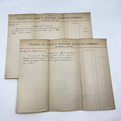 1900 Toledo, St. Louis & Western Railroad Company Journal Entry Lot of 2 AB2-4