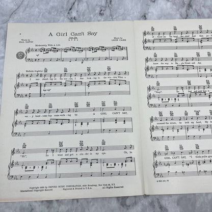 Vintage Sheet Music - A Girl Can't Say - Leon Carr Hal David Eydie Gorme TI1